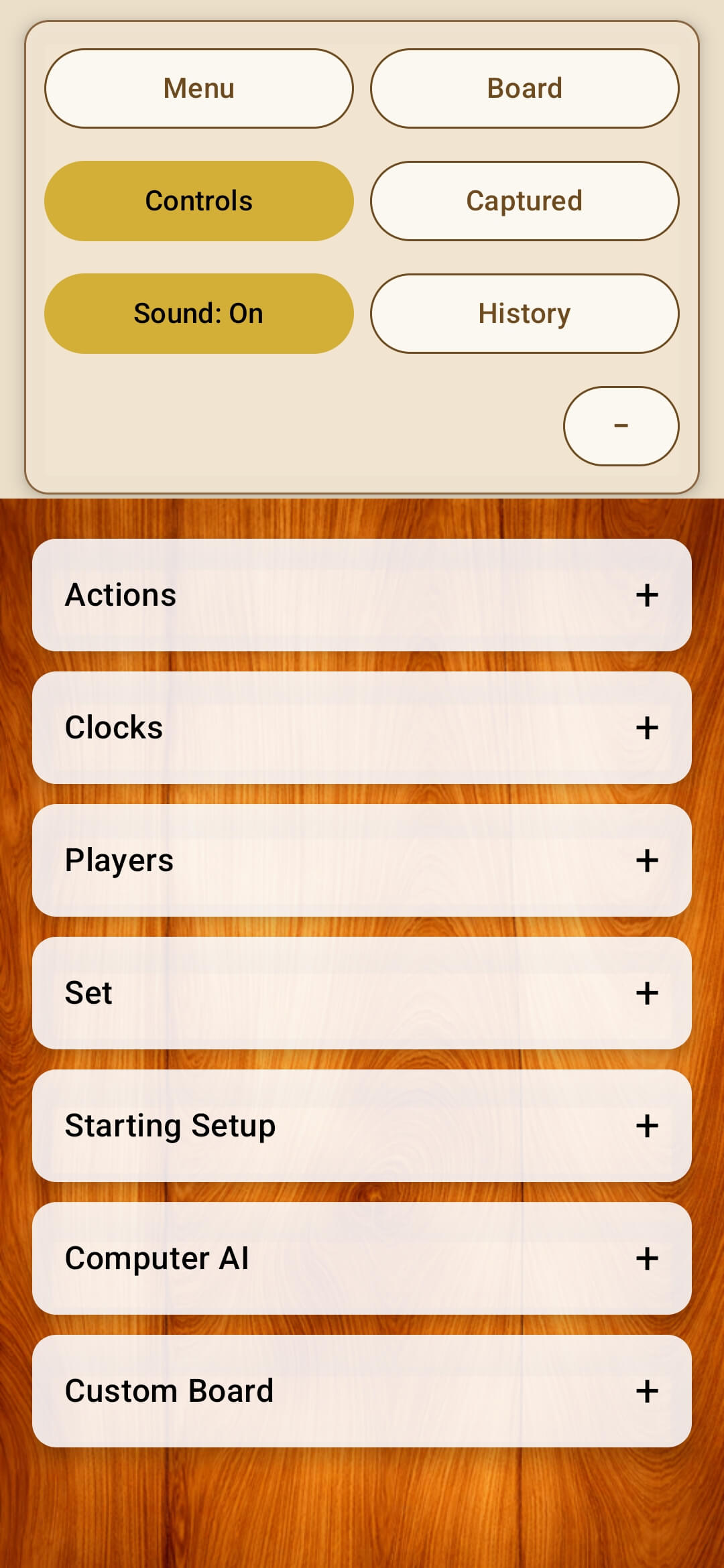 Chess of the Gods controls menu.