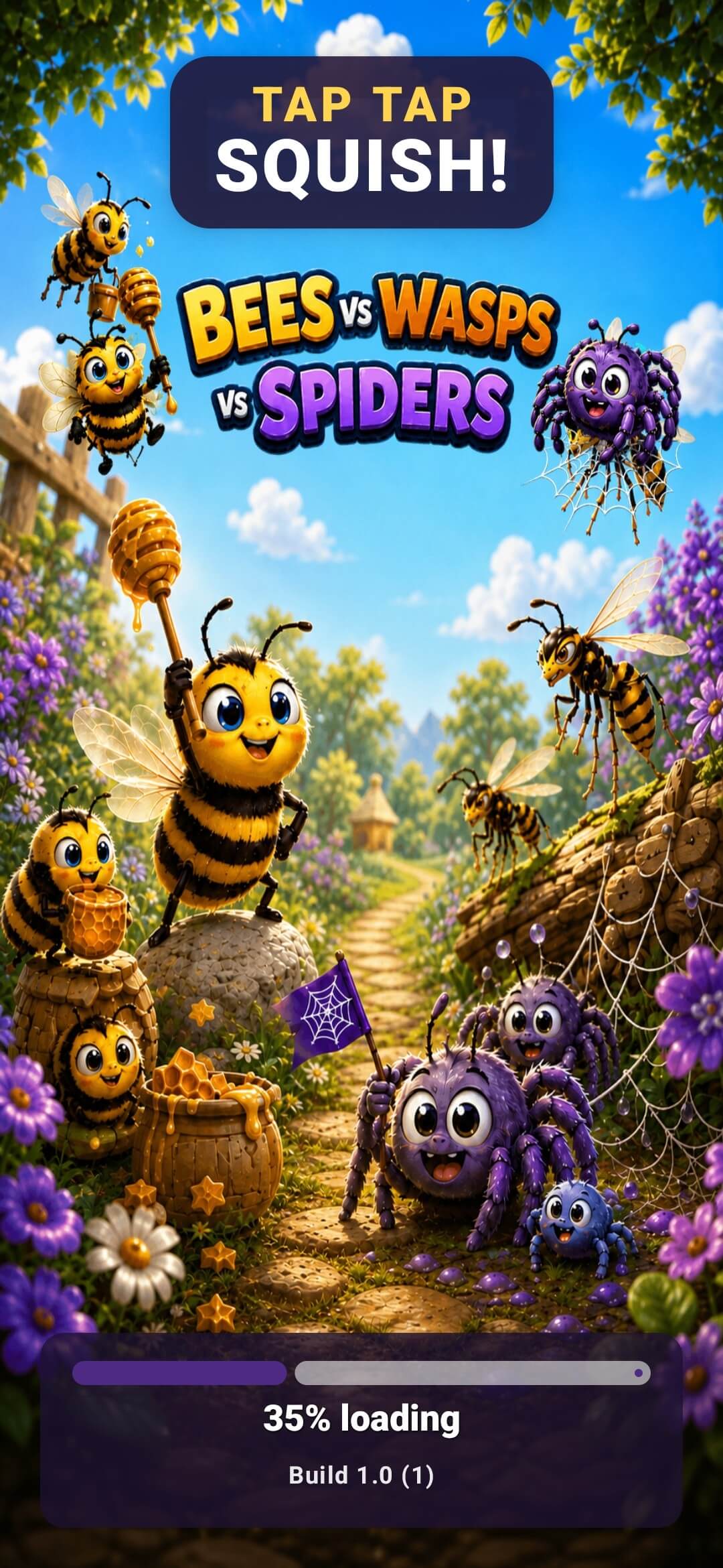 BUGS campaign loading screen featuring bees, wasps, and spiders.