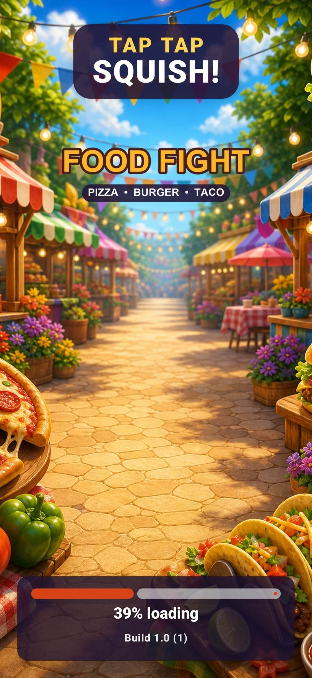 FOOD campaign loading screen featuring pizza, burgers, and tacos.